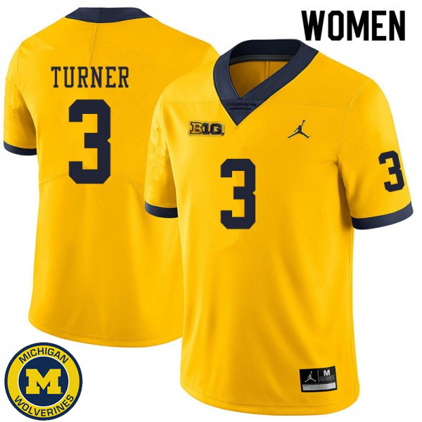 Women University of Michigan #3 Christian Turner Yellow Official Game Jersey